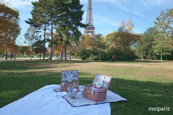 エッフェル塔が見える公園でハネムーンピクニックはいかが？
