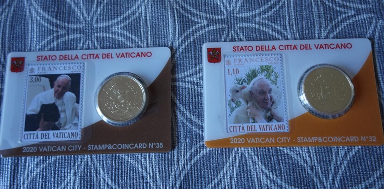 フランシスコ法王の2020年の記念切手と５０セントコイン